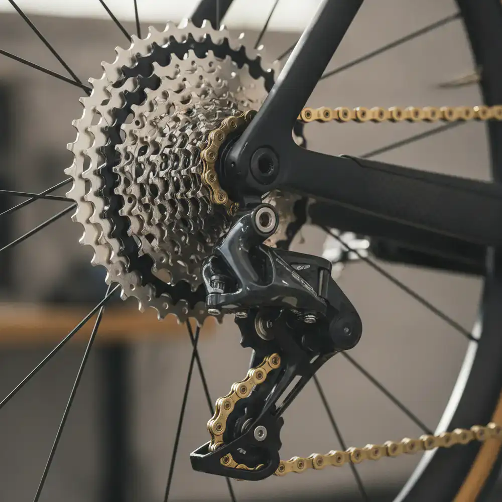 Close-up view of premium bicycle gears and derailleur