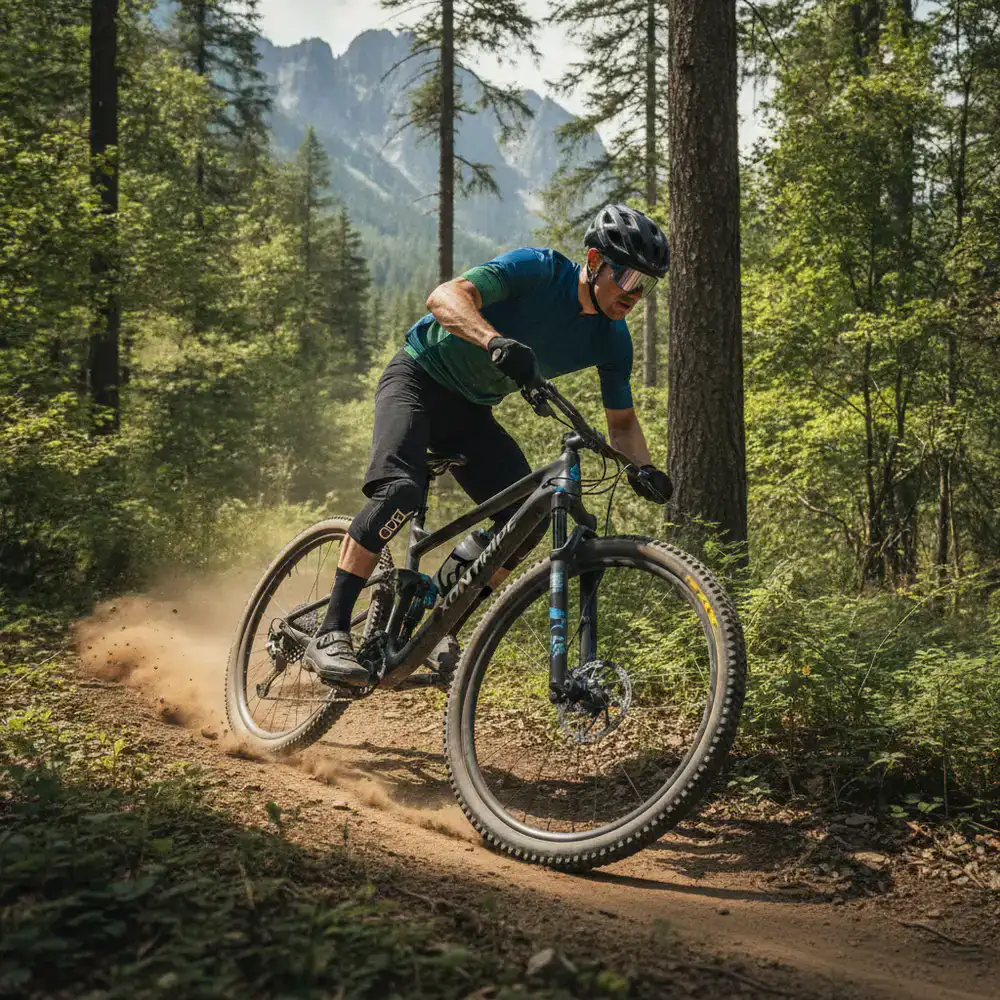 Professional cyclist in action riding a Xontripe mountain bike